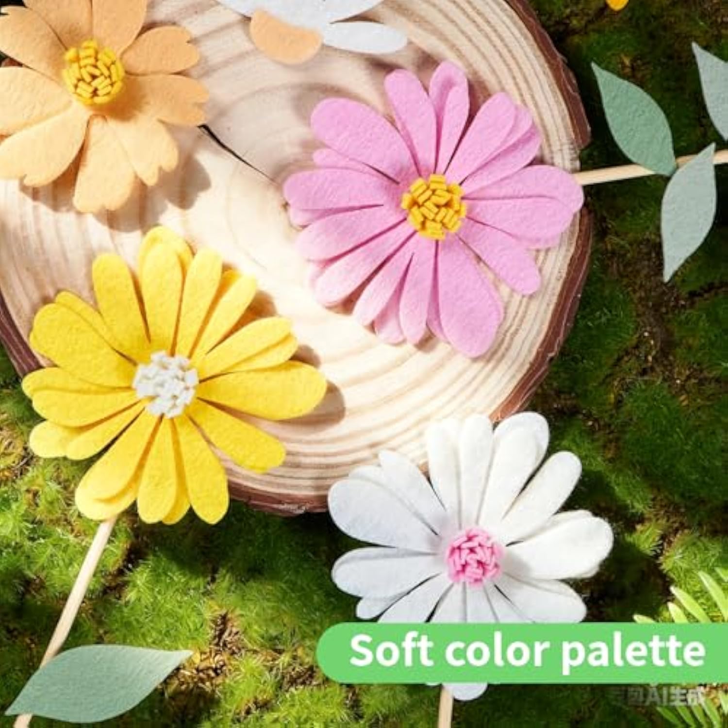11 Pcs Daisy Party Decorations With Wooden Base, Felt Flower Daisy Centerpieces For Tables, Spring Wildflowers Theme For Wedding Baby Shower, Indoor Table Decor