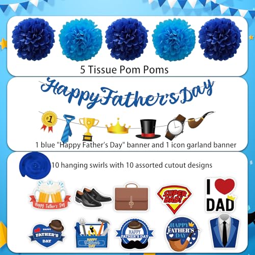 Fathers Day Hanging Swirls Banner Pom Poms Decor 27pcs