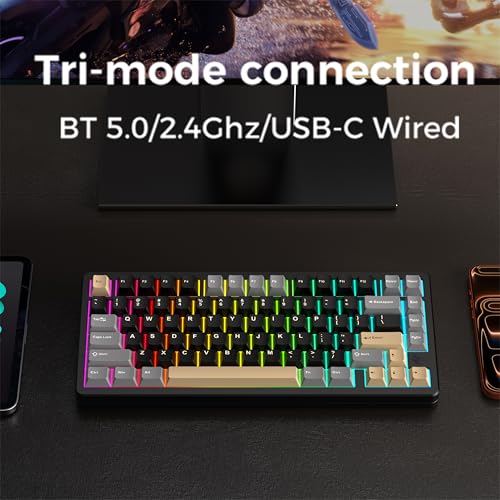 Mk Inky75 Mechanical Keyboard With Full Aluminum Wireless Mechanical Gaming Keyboard, 75% Layout Mechanical Keyboard Bt/2.4G/Usb-C,Hot Swappable, Creamy Sounding, Rgb/Pp/4000Mah(Raven Black)