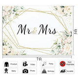 Mr & Mrs White Floral Bridal Shower Backdrop Mr Mrs Wedding Theme Photo Backgrounds 7x5ft Wedding Bride to Be Engagement Photography Backdrops Prom Party Banner Decor Party Banner Photo Booth Prop