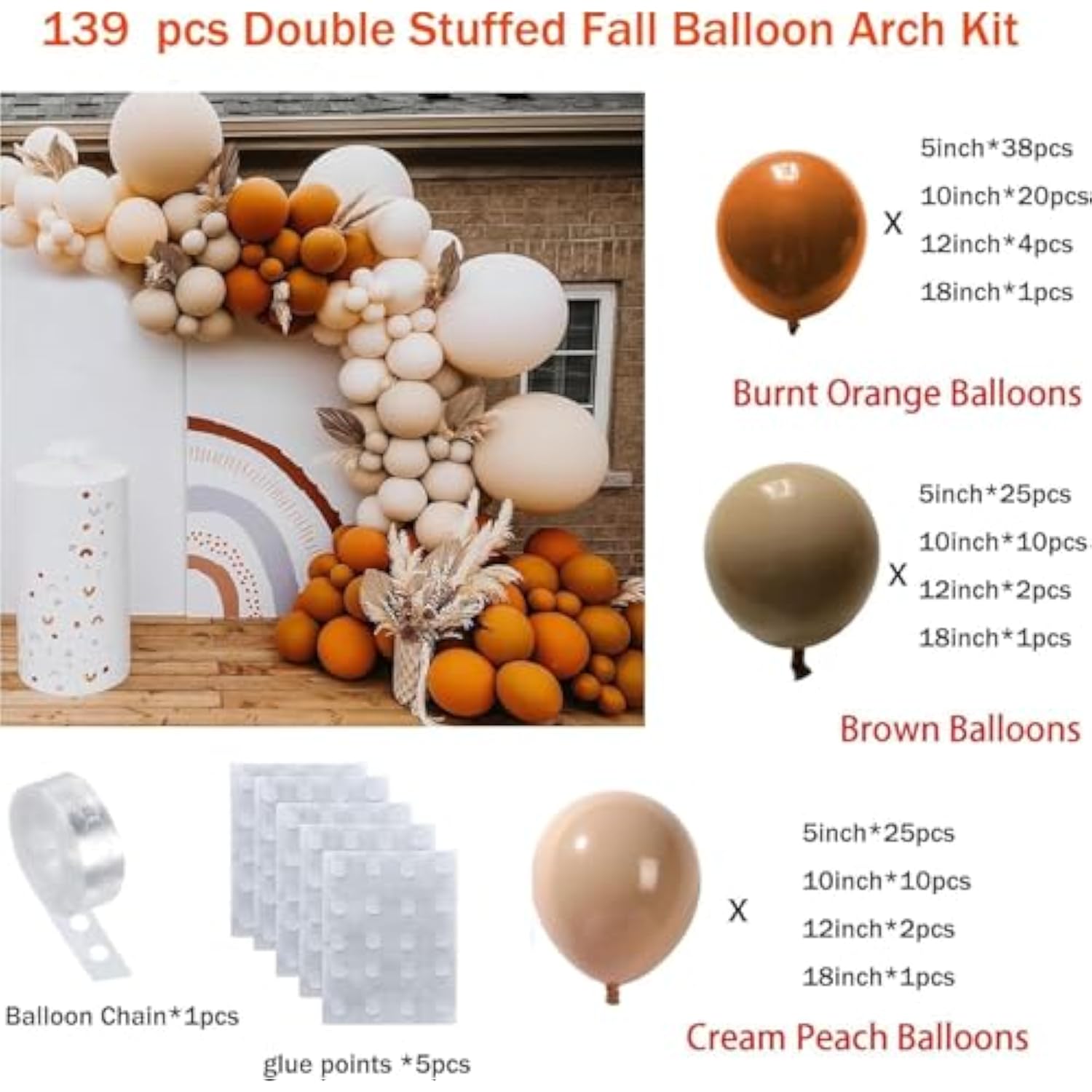 161PCS Fall Balloon Arch Kit with Burnt Orange Terracotta Cream Balloons Wedding