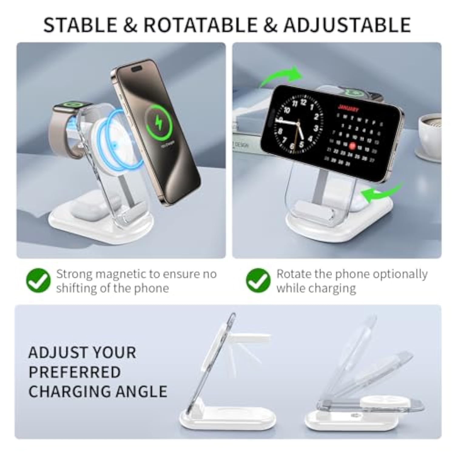 2025 Traveling Wireless Mag-Safe Fast Charging Station,Magnetic 3 In 1 Charger With Light For Iphone 16 15 14 13 12 Pro Max Plus,Apple Watch Series & Air Pods 4 3 2 Pro-Gifts For Wife & Husband(White)