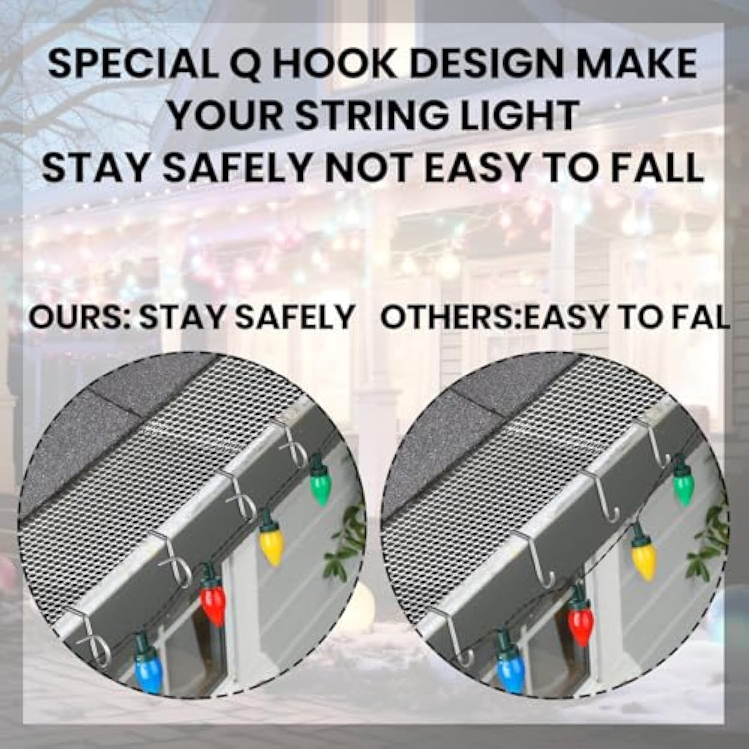 50 Pcs Gutter Clips For Hanging Outdoor Lights Heavy-Duty Christmas Metal Light Q-Hangers Hooks For Gutters Guard Holiday Hangers