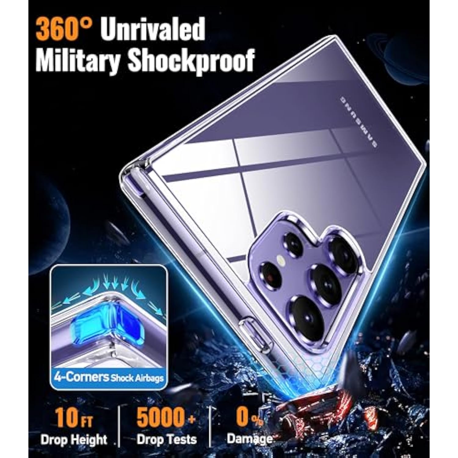 For Samsung Galaxy S24 Ultra Case Clear, [20X Anti-Yellowing] S24 Ultra Phone Case With [Built-In 4 Airbags][10Ft Grade Protection] [Crystal Transparent Slim] Case (Clear)