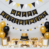 Happy Retirement Banner, Black and Gold Retirement Party Pennant Banner Docorations for Office Farewell Party Men Women