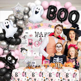113pcs Pink & Black Halloween Balloon Garland Kit with Happy Boo Day Banner