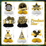 8 Pcs Black & Gold New Year 2026 Honeycomb Table Centerpieces