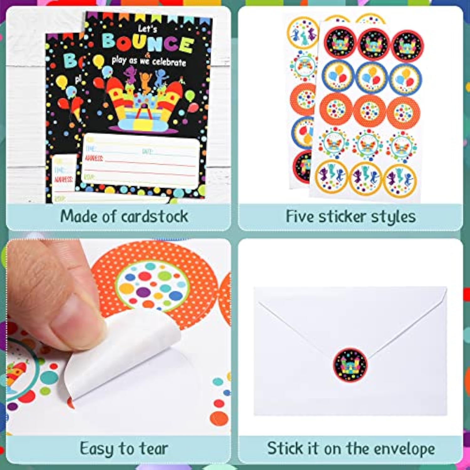 30 Pack Bounce House Or Jumping Party Invitations Trampoline Birthday Invite Cards With 30 Envelopes 30 Stickers Bounce And Play Party Decorations Supplies For Kids Boys Girls