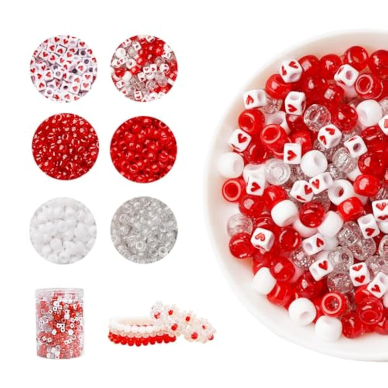 1200Pcs Red And White Pony Beads, Pony Beads Bulk For Bracelets Necklace Jewelry Making, Arts & Crafts Beading Supplies For Jewelry Making, Hair Beading