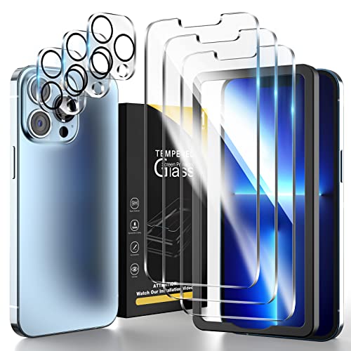 3 Pack Tempered Glass Screen Protector for iPhone 13 Pro Max with 3 Pack Camera Lens Protector, Case Friendly Easy Installation Clear Protective