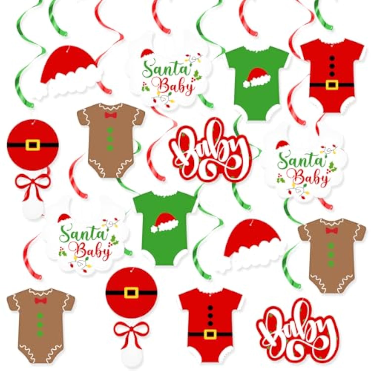 Christmas Santa Baby Hanging Swirls Festive Foil Ceiling Decor for NYE & Shower