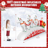 10Ft Christmas Inflatables Outdoor Decorations, Santa Claus With 3 Reindeer Sleigh, Built-In Led Lights Christmas Snowmo
