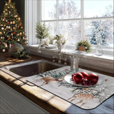 Christmas Winter Dish Drying Mat With 4Pcs Coasters,2Pcs Kitchen Bar Mat Coffee Mat Accessories Fits Under Coffee Maker And Pot,Snowy Pine Tree Deer Cardinal Snowflake Detachable