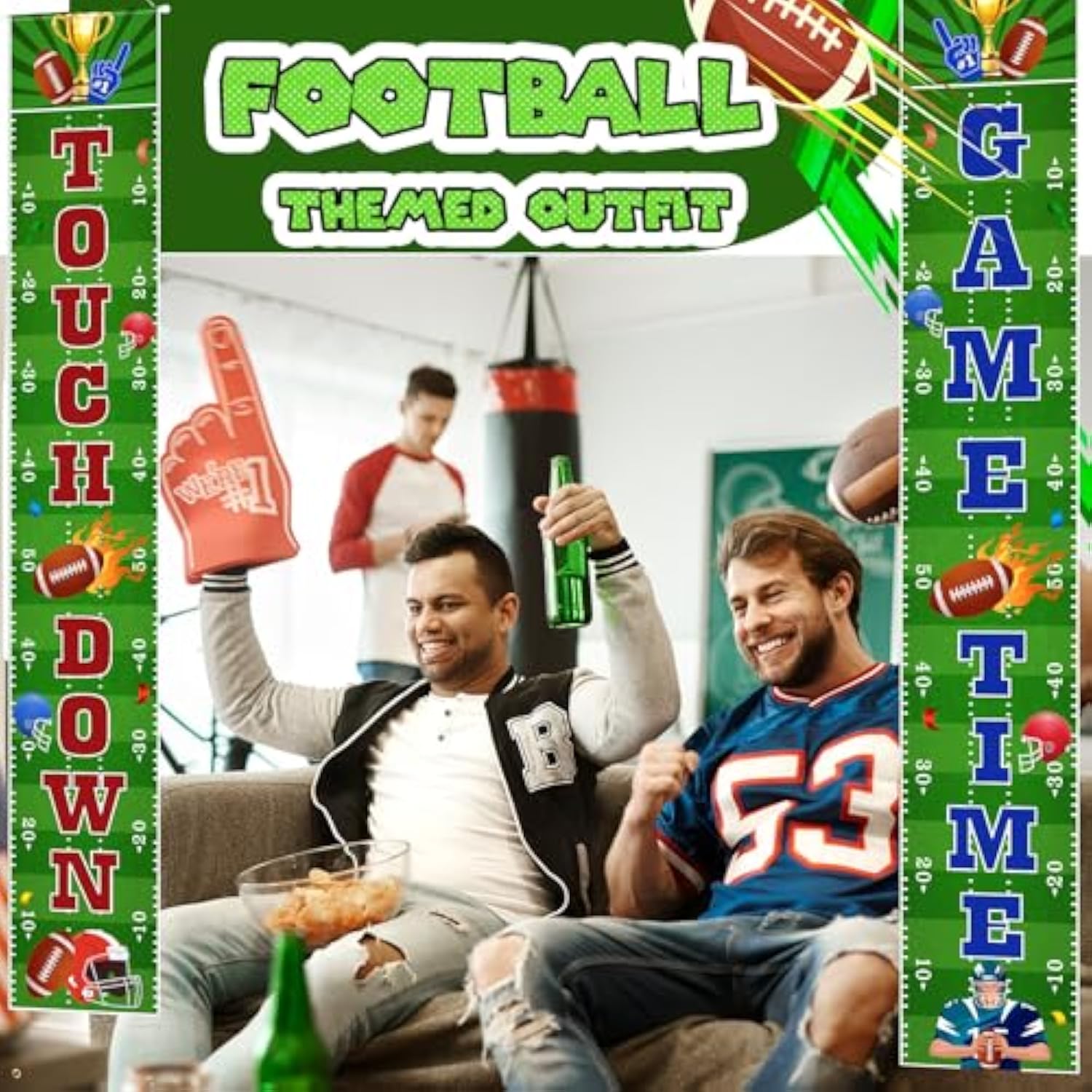 Football Backdrop Banner Decoration 4 Pcs Football Party Supplies It'S Game Time Touch Down Wall Door Sign Decor For Sport Game Birthday Party Favors