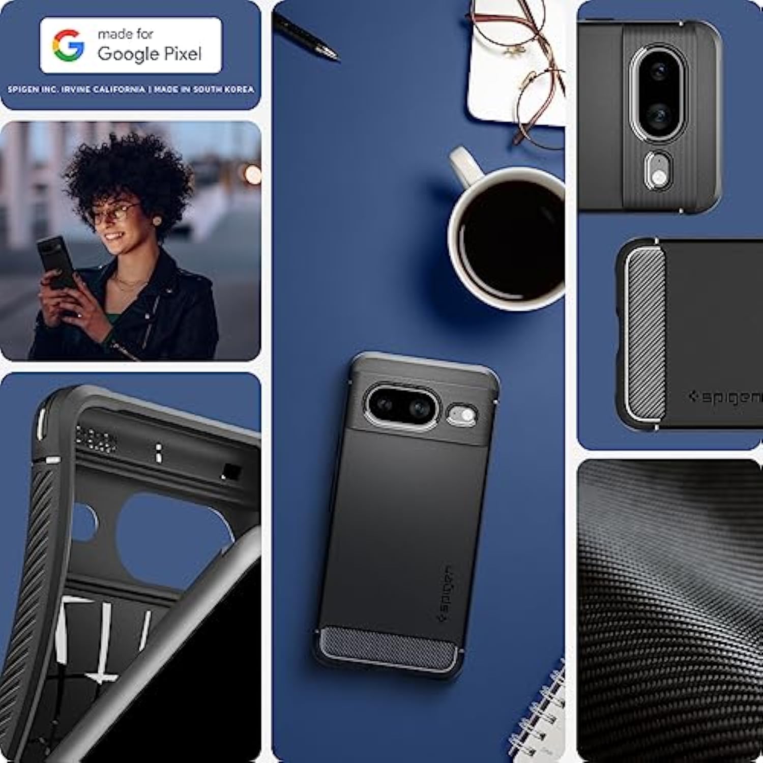 Spigen Rugged Armor Designed for Pixel 8 Case (2023) [Military-Grade Protection] - Matte Black