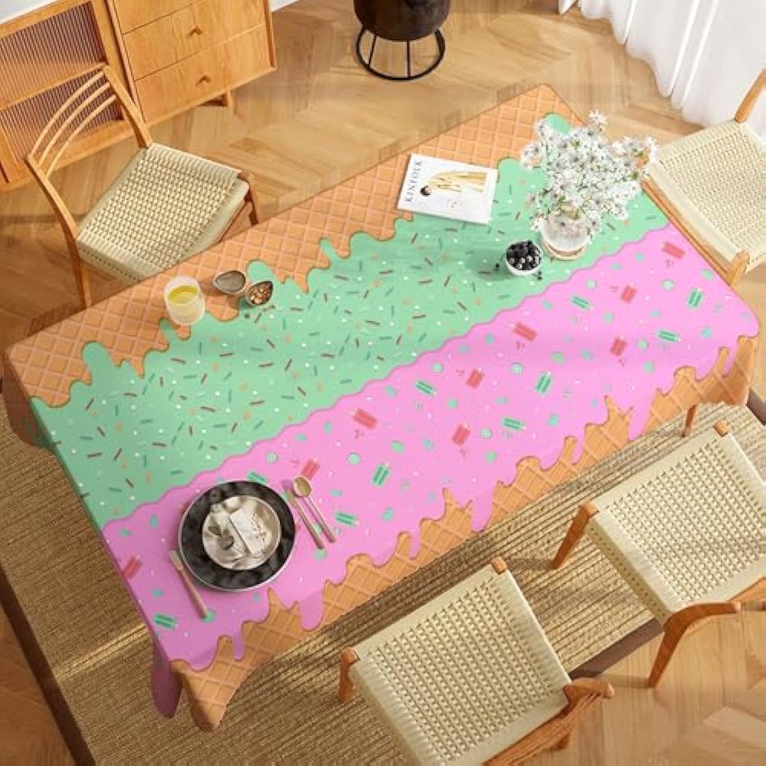 Ice Cream Party Decorations - Disposable Tablecloth For Ice Cream Birthday Party Decorations - Plastic Table Cover For Summer Bar Party Banner,2 Pack