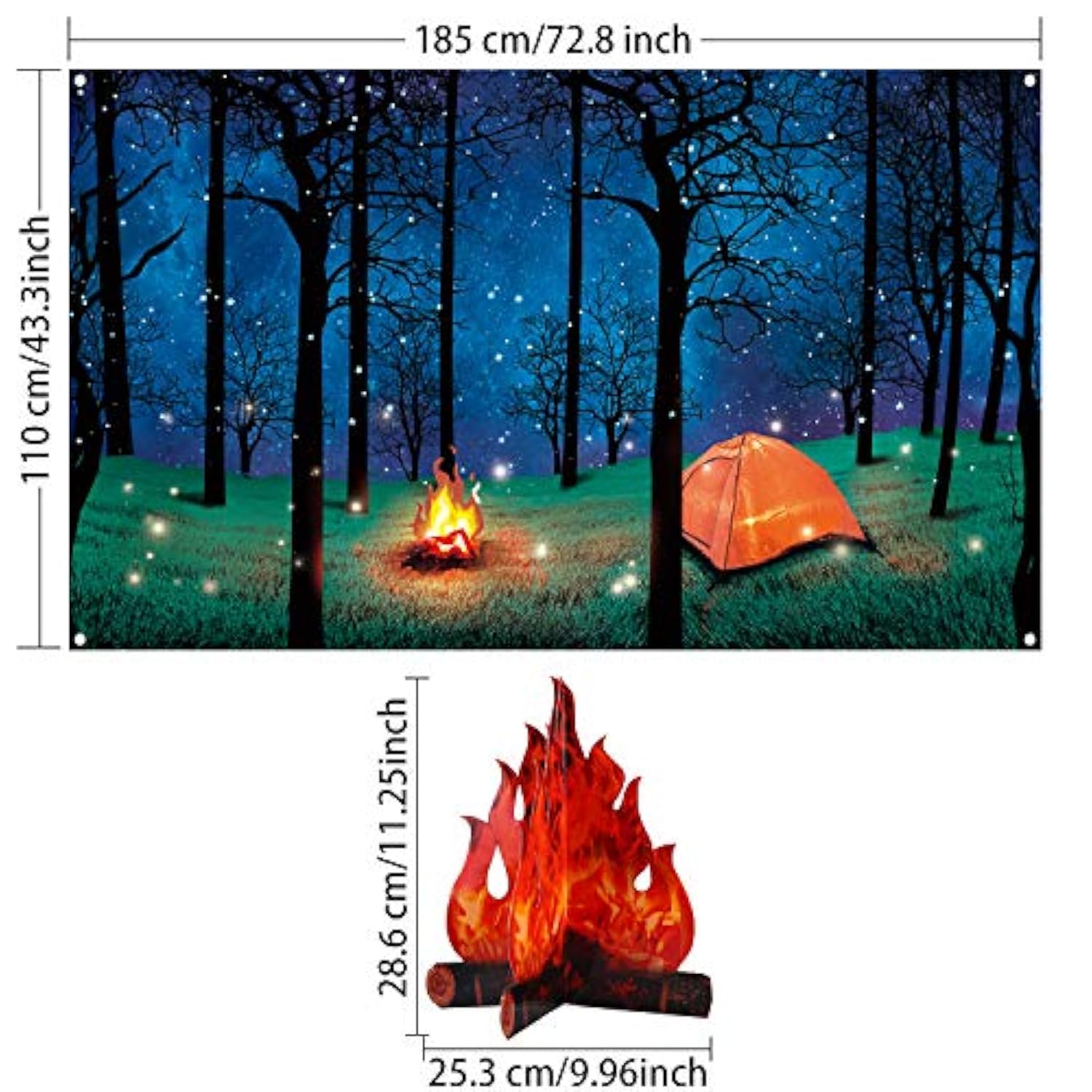 Forest Camping Backdrop with 3D Campfire Centerpiece Party Decor