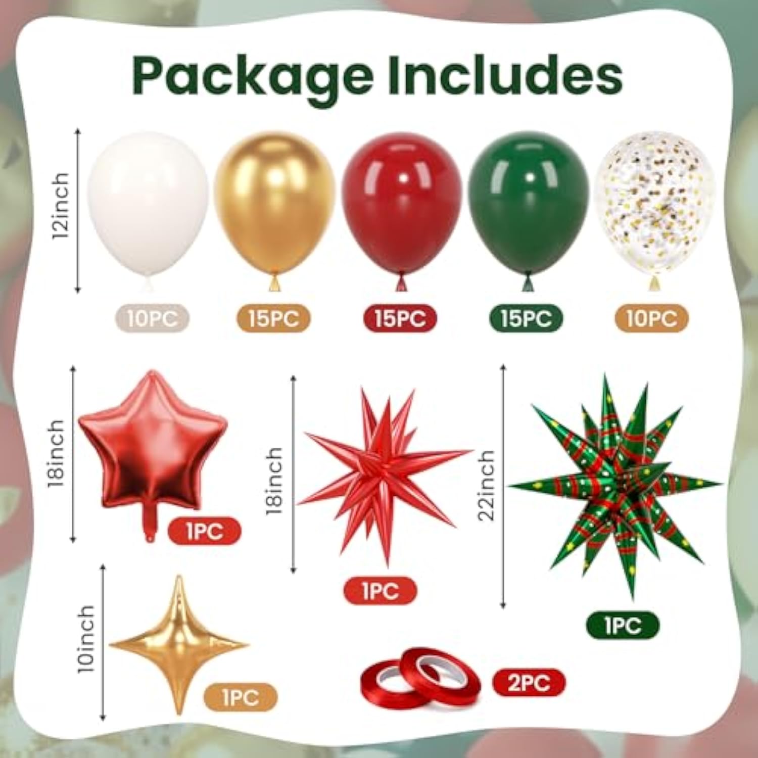 68Pcs Christmas Balloons 12 Inch Red Green Gold Balloon For Christmas Party Decorations Holiday Decor Xmas Photo Booth Backdrop Supplies
