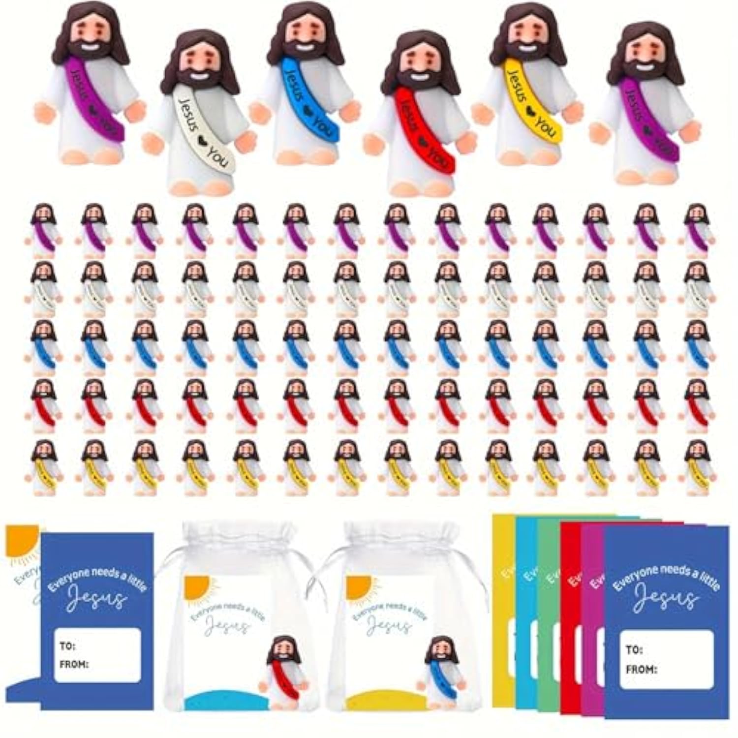 24 Pack Little Jesus Figurines Toys Set Jesus Love You Mini Rubber Toys Includes 24Pcs Organza Bag And Gift Cards Perfect For Kids Sunday School Baptism Gifts Party Favor