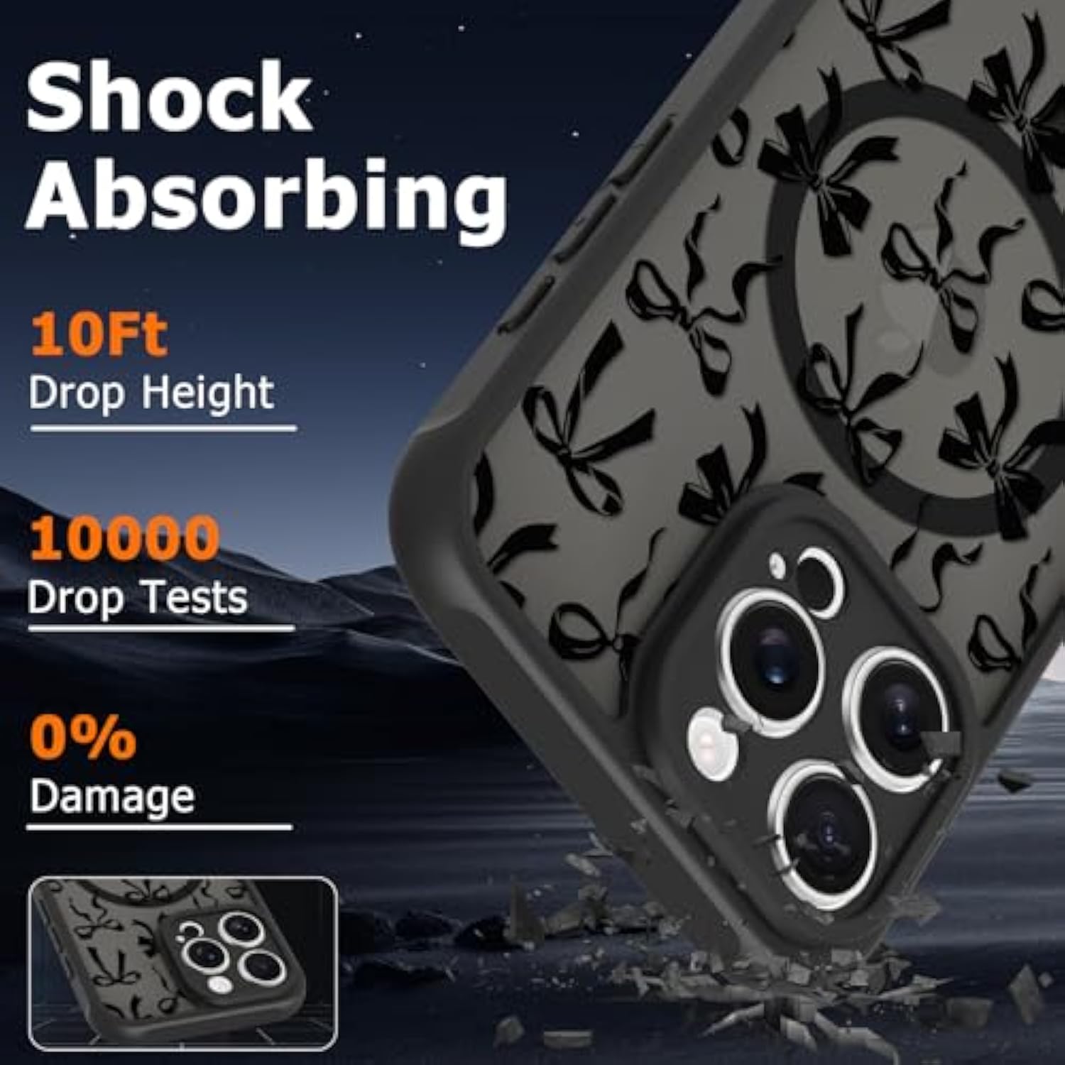 Magnetic For Iphone 15 Pro Max Case [Compatible With Magsafe] Cute Cool Bowknot Bow Tie Print Pattern Design, Slim Bumper Translucent Matte Protective Cover For Women Girls, Black