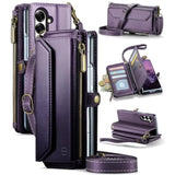 Wallet Case Compatible With Samsung Galaxy Z Fold 7 With Rfid Blocking Card Holder Slot Soft Pu Leather Shoulder Strap Zipper Pocket Purse Galaxy Z Fold7 Phone Case, Purple