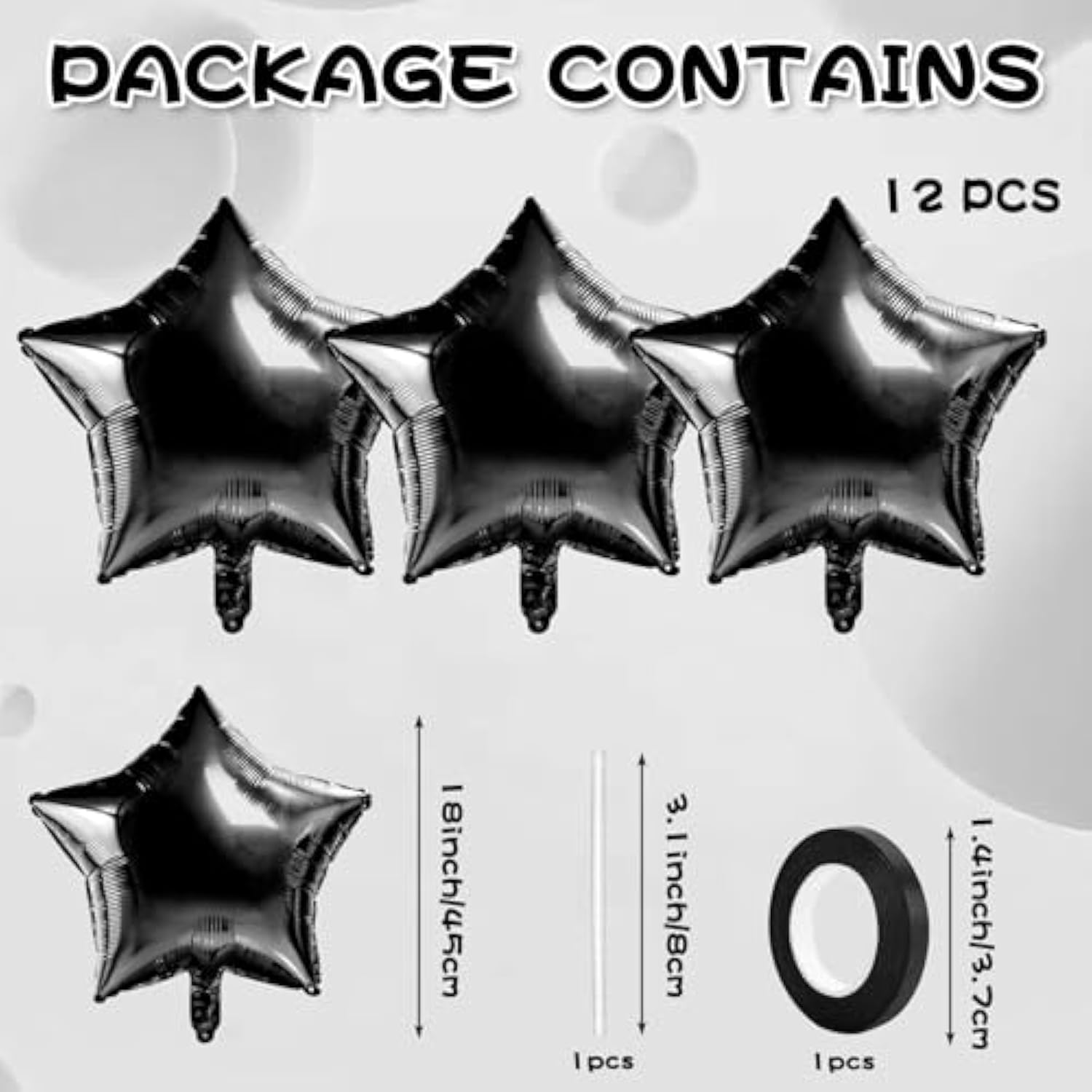 12Pc Black Star Foil Balloons – 18" Metallic Helium Balloons for Party Decor