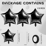 12Pc Black Star Foil Balloons – 18" Metallic Helium Balloons for Party Decor