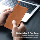 For Samsung Galaxy Z Fold 7 Wallet Case With S Pen Holder & Stylus, [Slide Camera Cover][Hinge Protection] Premium Leather Shockproof Slim Cover Flip Phone Case For Galaxy Z Fold 7 Brown