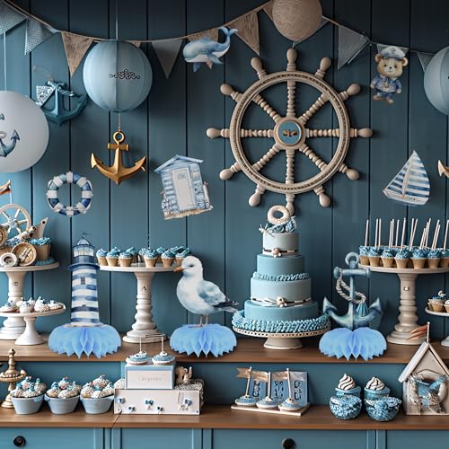 Nautical Baby Shower Table Centerpieces – 12PCS Ocean Sailor Boy Decorations for Blue Baby Shower or First Birthday, Whale Boat Lighthouse Nautical Party Decor