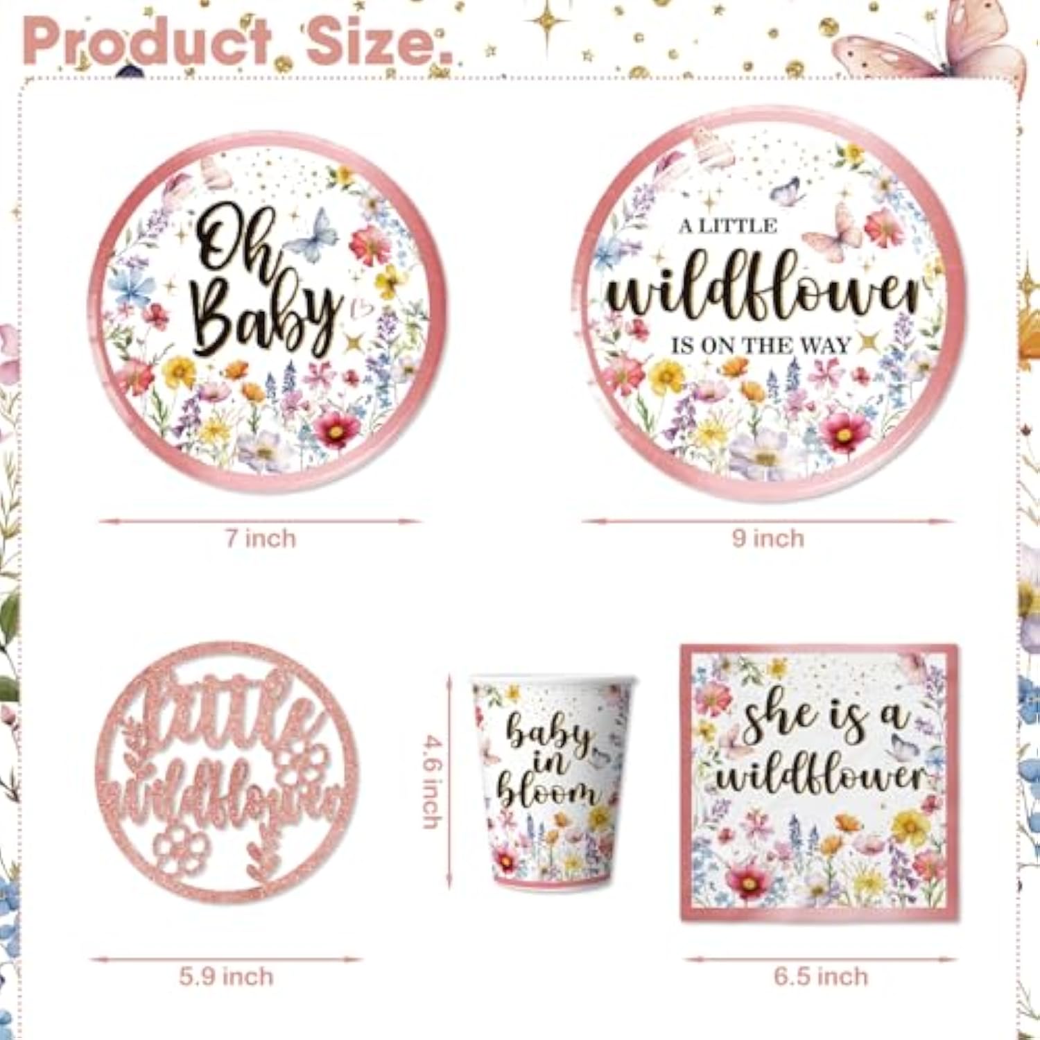 161pcs Wildflower Baby Shower Set – Tableware, Banner & Decor for 25 Guests