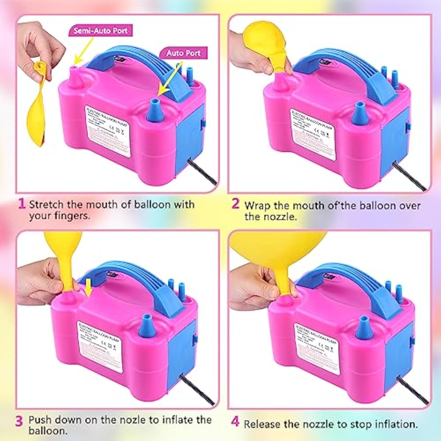 Balloon Pump Electric,110V 600W Balloon Blower Inflator Dual Nozzle Air Pump Balloons Inflator For Decoration, Party, Sport,Gifts:2 Balloon Tying Tools