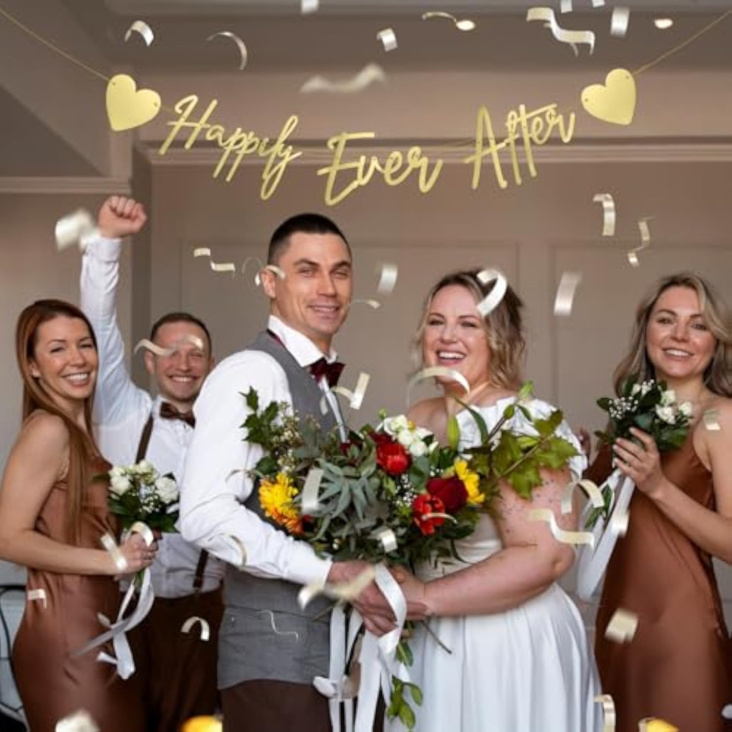 Pre-Strung Happily Ever After Gold Banner Bridal Shower Wedding Decor