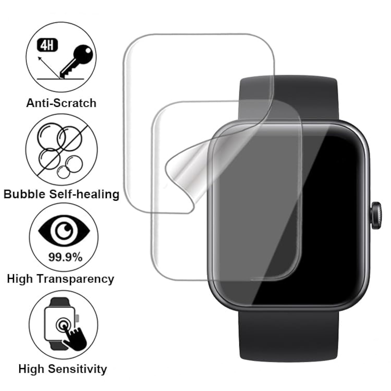 Screen Protector Compatible With Bw02 Biggerfive 1.8” Smart Watch, Soft Tpu, 4-Pack, Full Coverage, Bubble Self-Healing