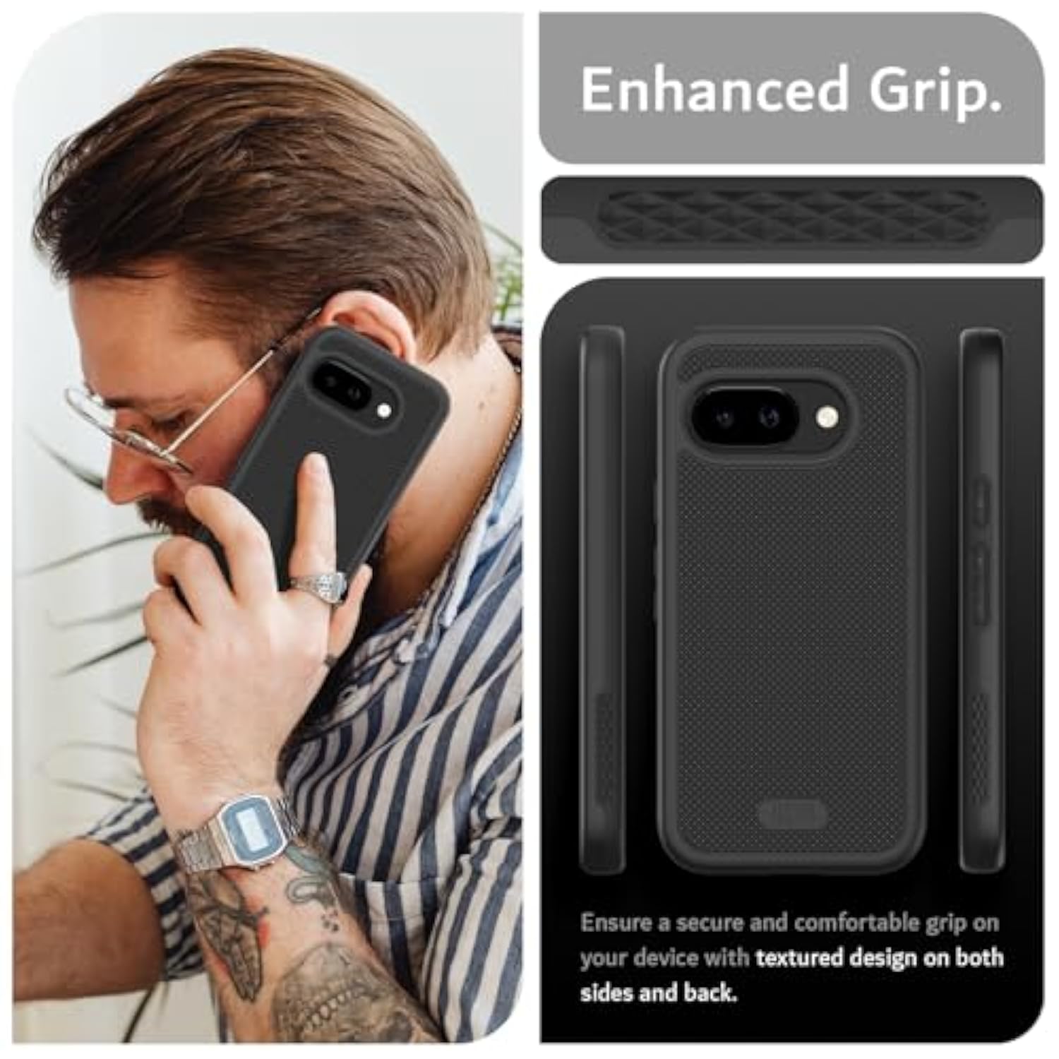 TUDIA MergeGrip [Military Grade] Google Pixel 9a Case 2025, [Drop Tested] Dual Layer Shockproof Slim Non-Slip Heavy Duty Protective Pixel 9a Phone Cases - Matte Black