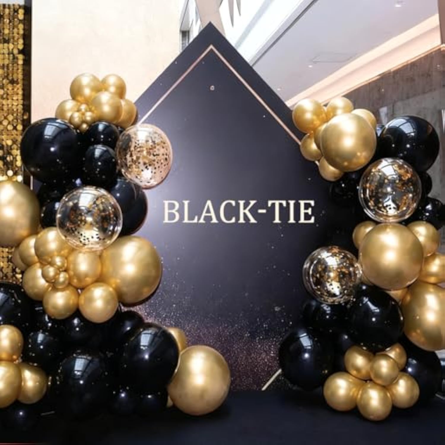 Black Gold Silver Balloon Garland Arch Kit with Confetti Party Decorations