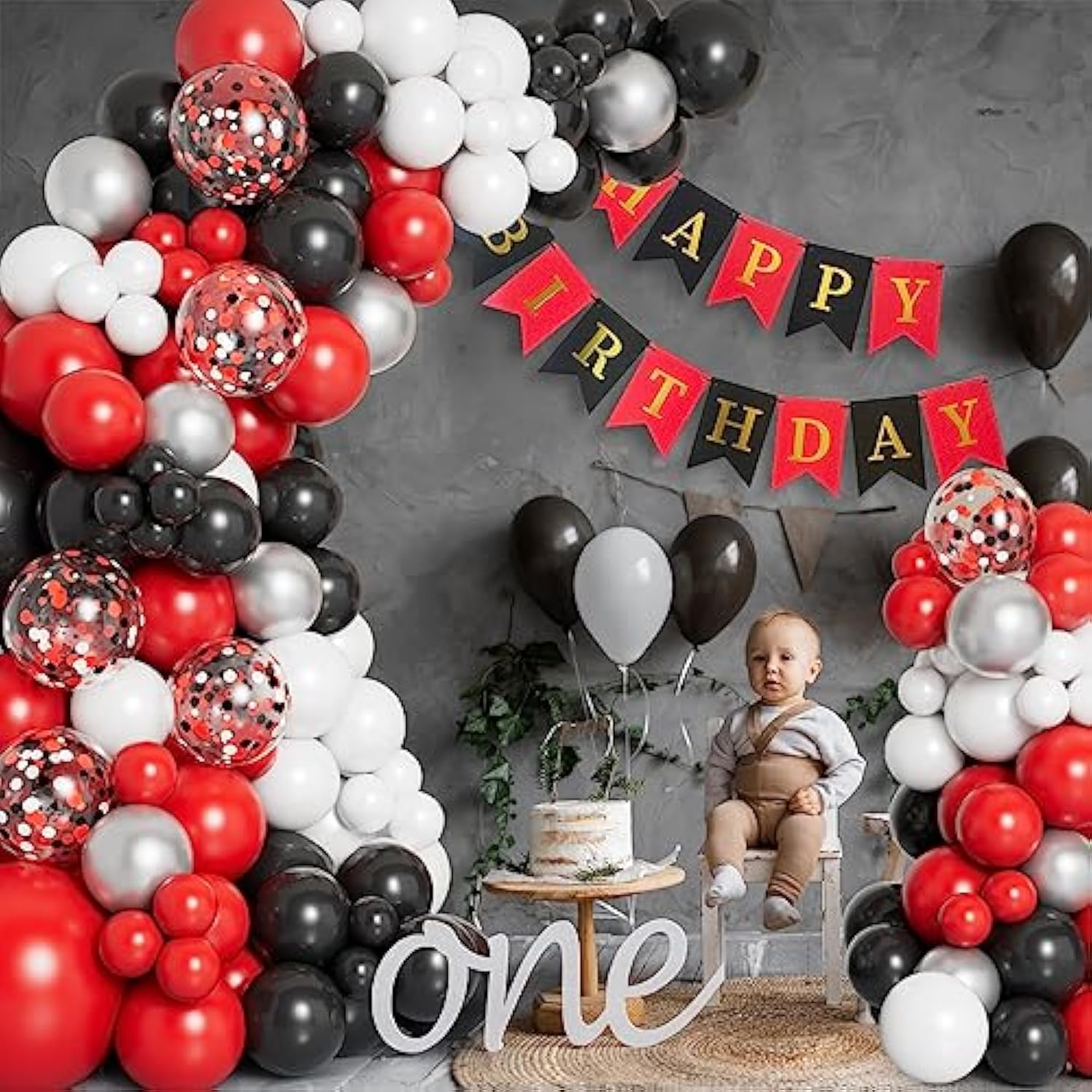 Red Black White Balloon Arch Kit: Confetti Party Garland
