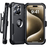 For Iphone 15 Pro Max Case,With [Belt Clip Holster] [Screen & Camera Protector][360°Rotating Kickstand] Anti-Drop,Shockproof,Heavy Duty Protection,Black