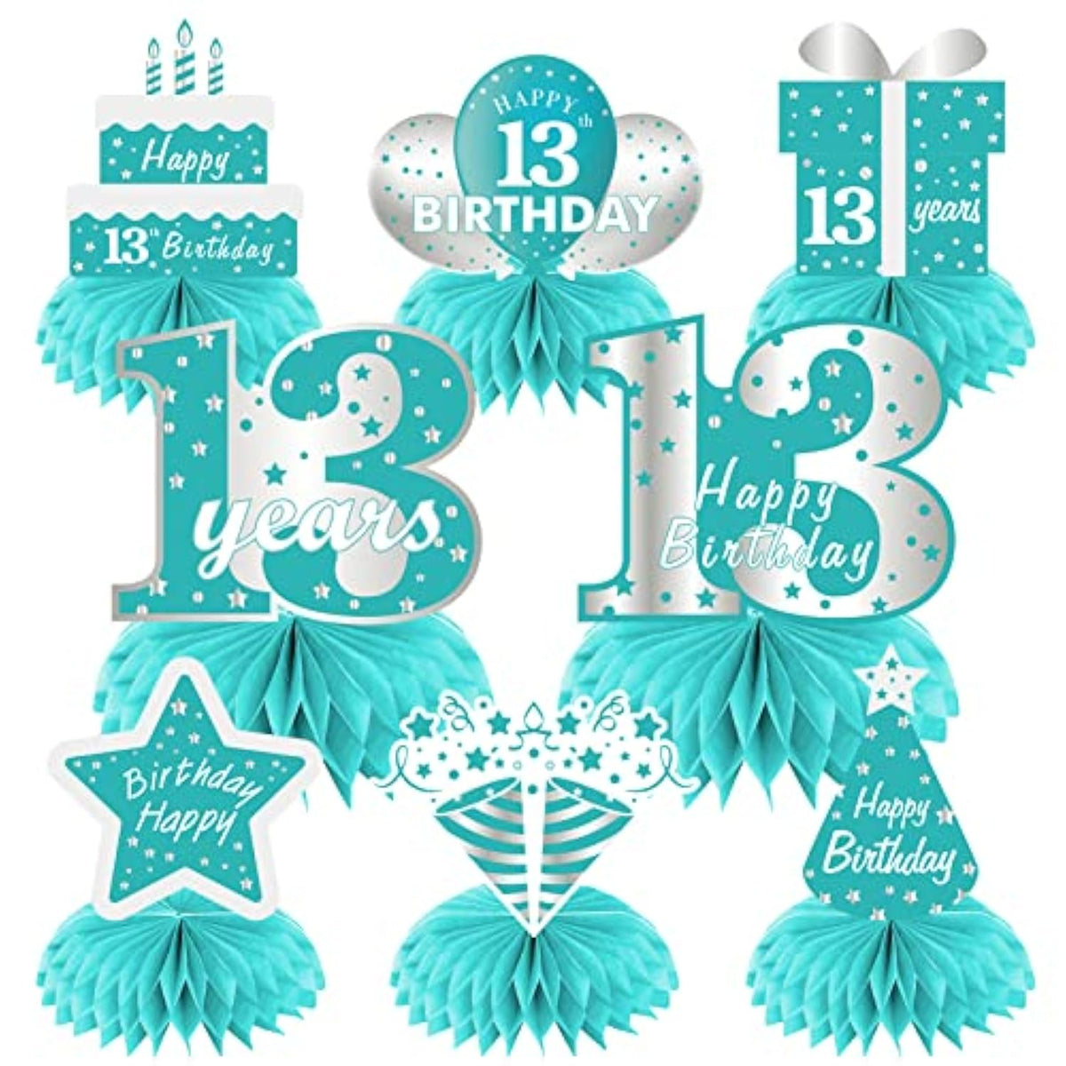 Teal Silver 13Th Birthday Decorations Honeycomb Centerpieces For Girls