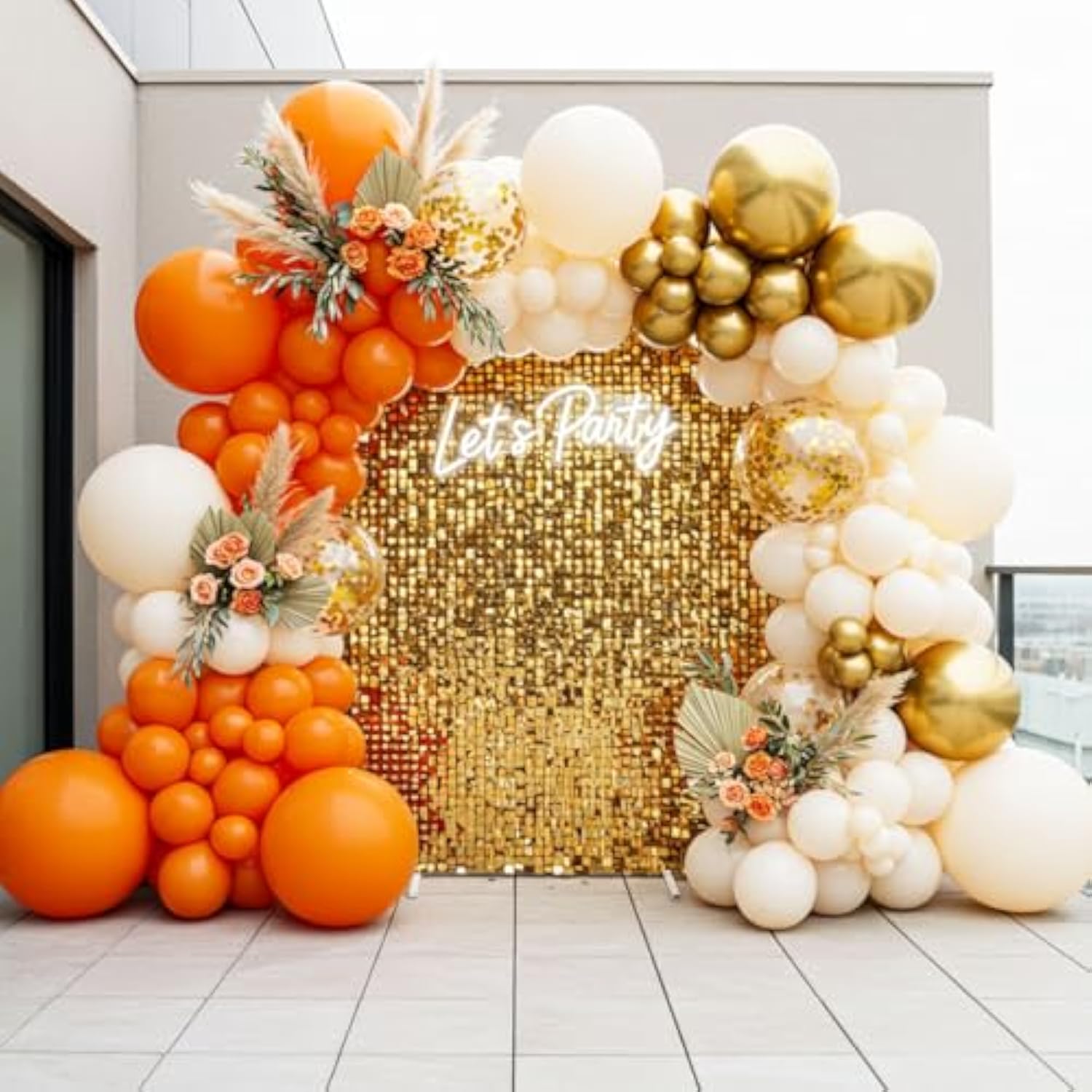 150 Pcs Orange Ivory Gold Balloon Arch Kit Confetti Garland Fall Party Decor