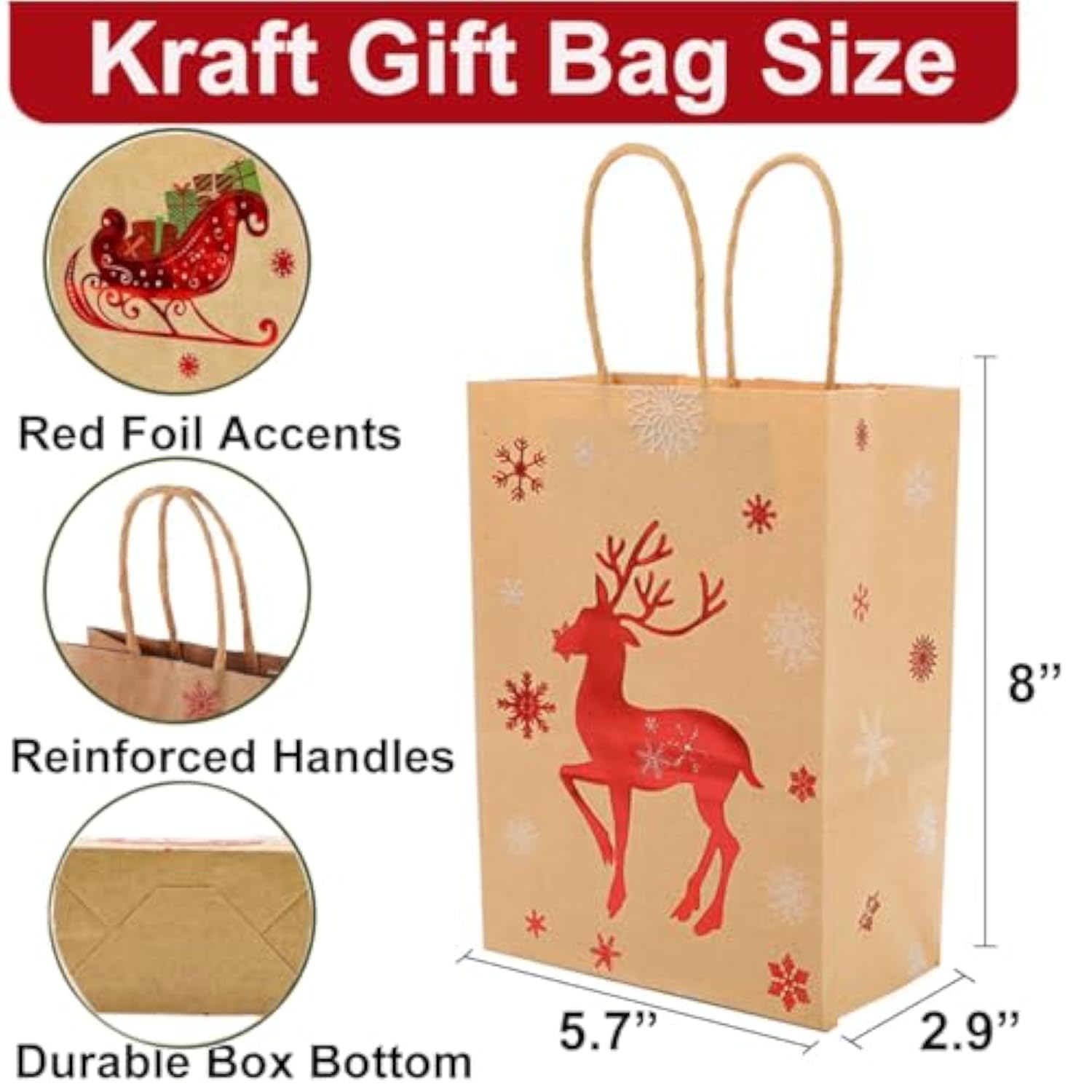 12 Packs Christmas Gift Bags With Handles 8X6 Inches Small Christmas Kraft Paper Bags For Holiday Xmas, 6 Style