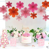 12 Pcs Paper Flowers Fans Pink And Orange Party Decorations Paper Flowers Decorations For Wall Girl Groovy Birthday Baby Shower Wedding Bachelorette Room Hanging Décor