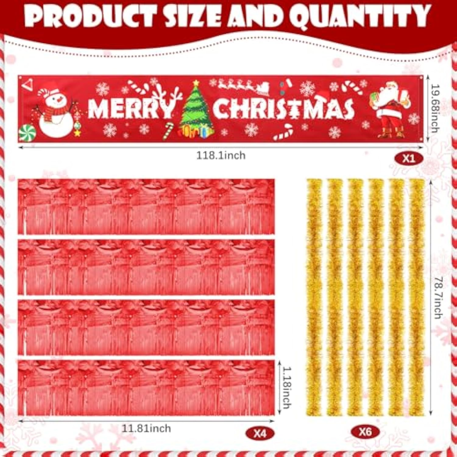 12 Pcs Christmas Parade Float Decorating Kit, Xmas Balloon Garland Arch Kit Merry Christmas Banner Metallic Red Foil Fringe Metallic Tinsel Twist Garland For Party Decor (Sliver)