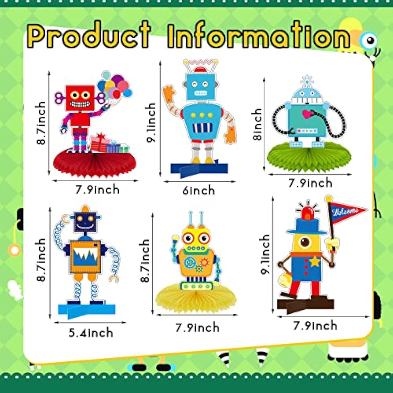 12 Pieces Robot Birthday Party Supplies Robot Party Honeycomb Centerpi
