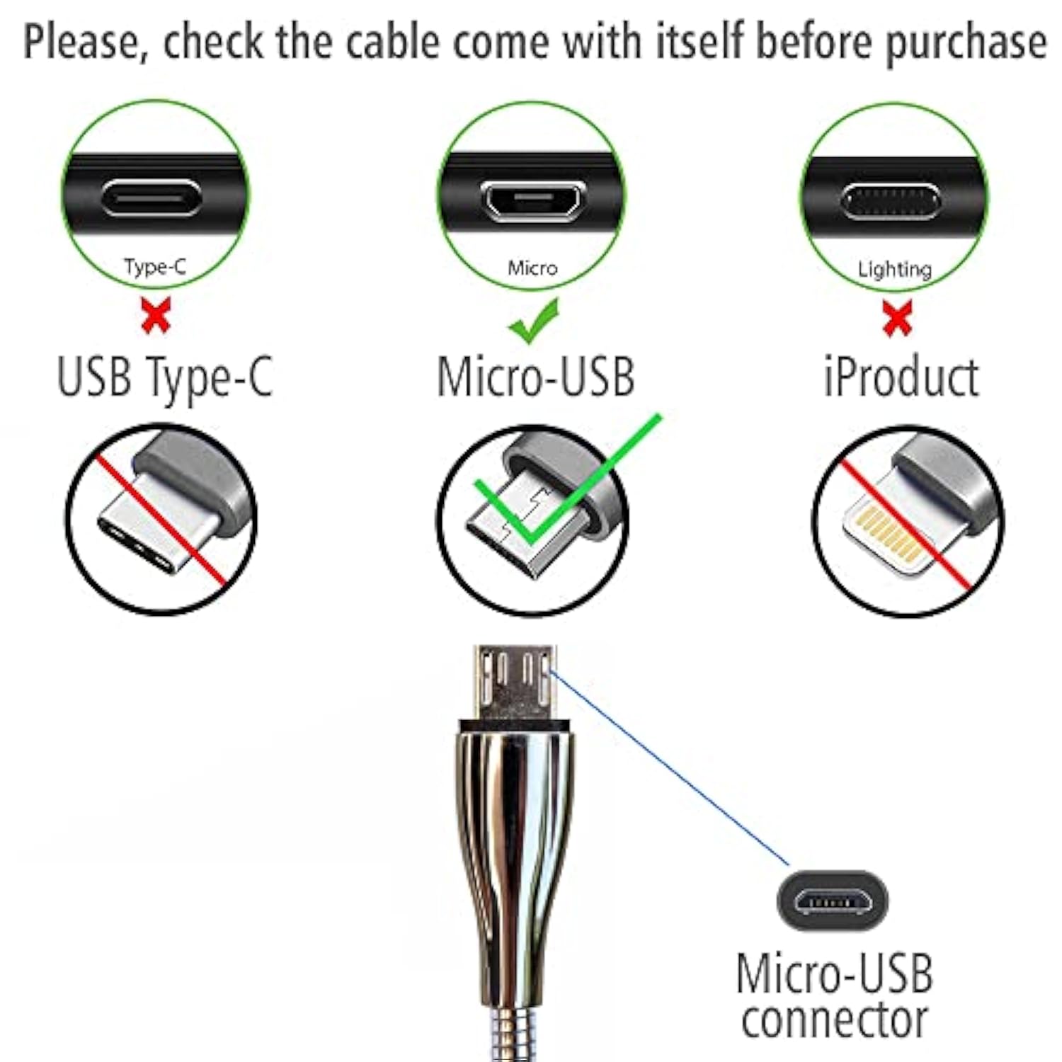 Usb-A To Micro Usb Fast Charging Cable, Zinc Alloy Metal Braided Extra Durable Usb2.0 Sync And Charging Cord Sync For Android Phones Devices, 3 Ft, Silver, Pets Chewing Proof