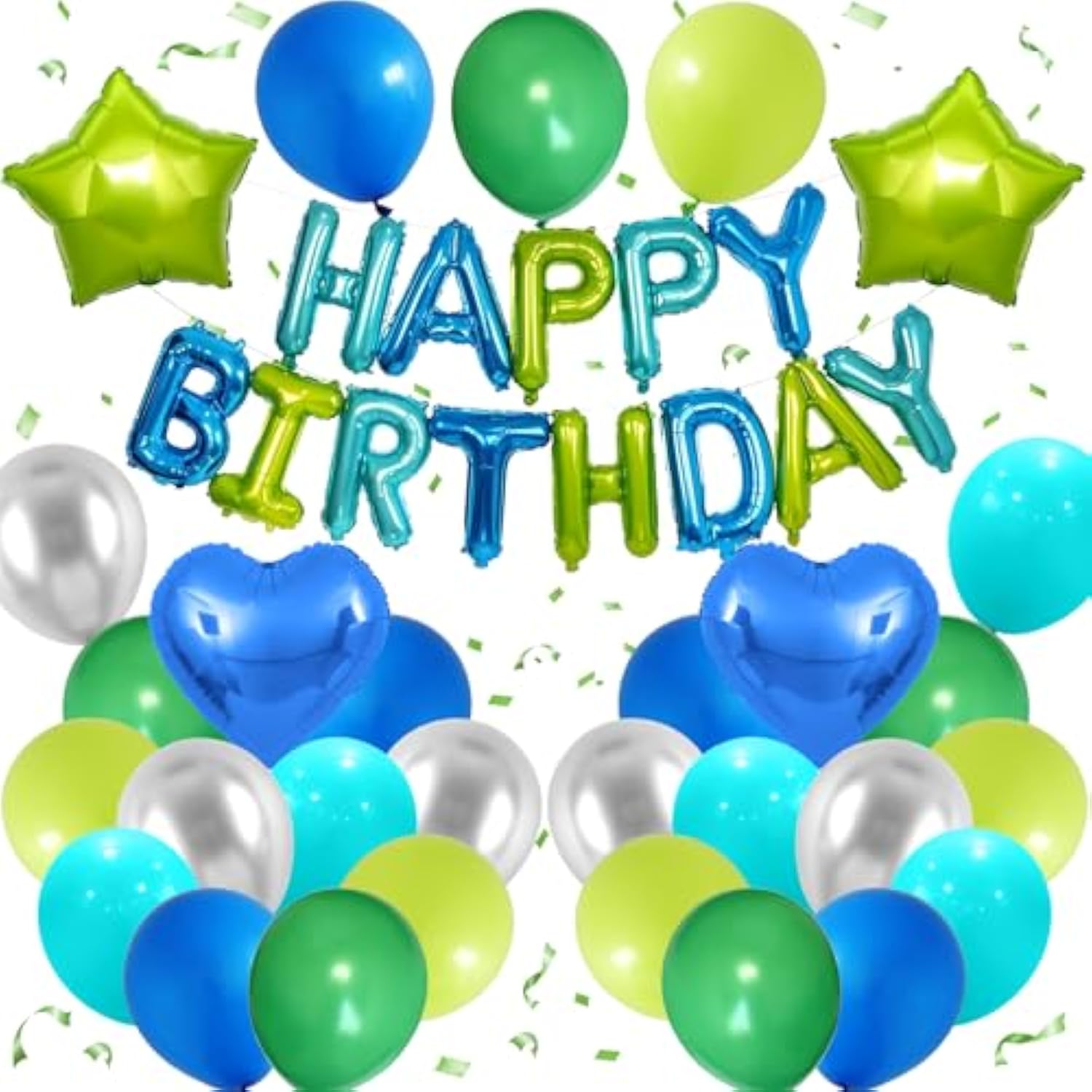 Blue Green Birthday Decorations For Boys,Blue Green Silver Balloons Happy Birthday Balloons Banner For Boys Girls Mermaid Ocean Theme Birthday Baby Shower Party Decorations