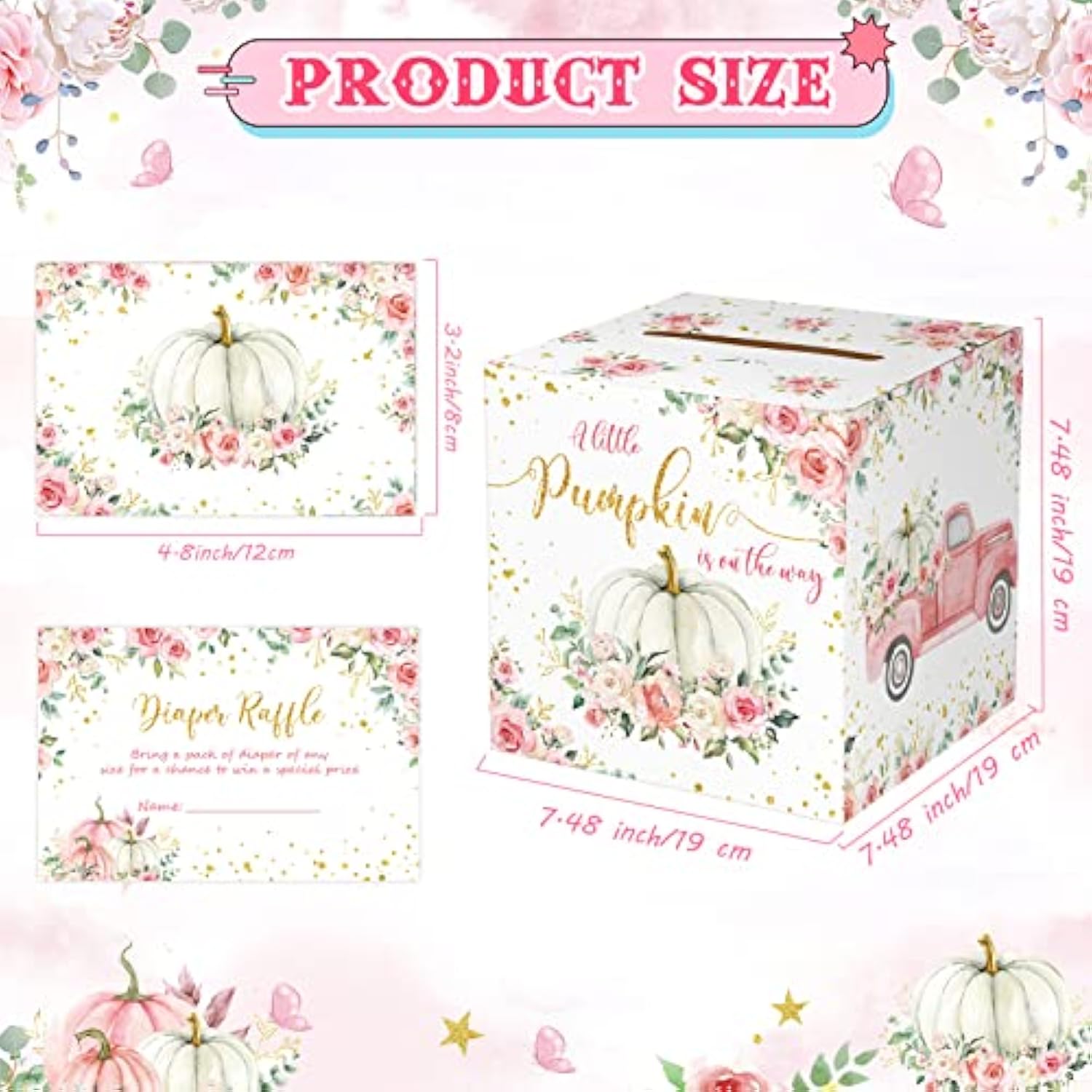 51 Pcs Diaper Raffle Card Box With Diaper Raffle Tickets For Baby Shower Game Gender Reveal Party Decorations Supplies(Pumpkin Style)