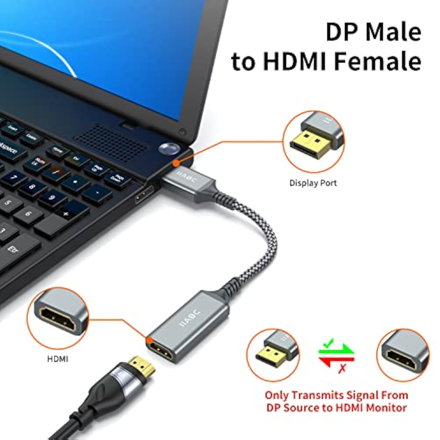 4K Displayport To Hdmi Adapter Cable, Gold-Plated Uni-Directional Display Port