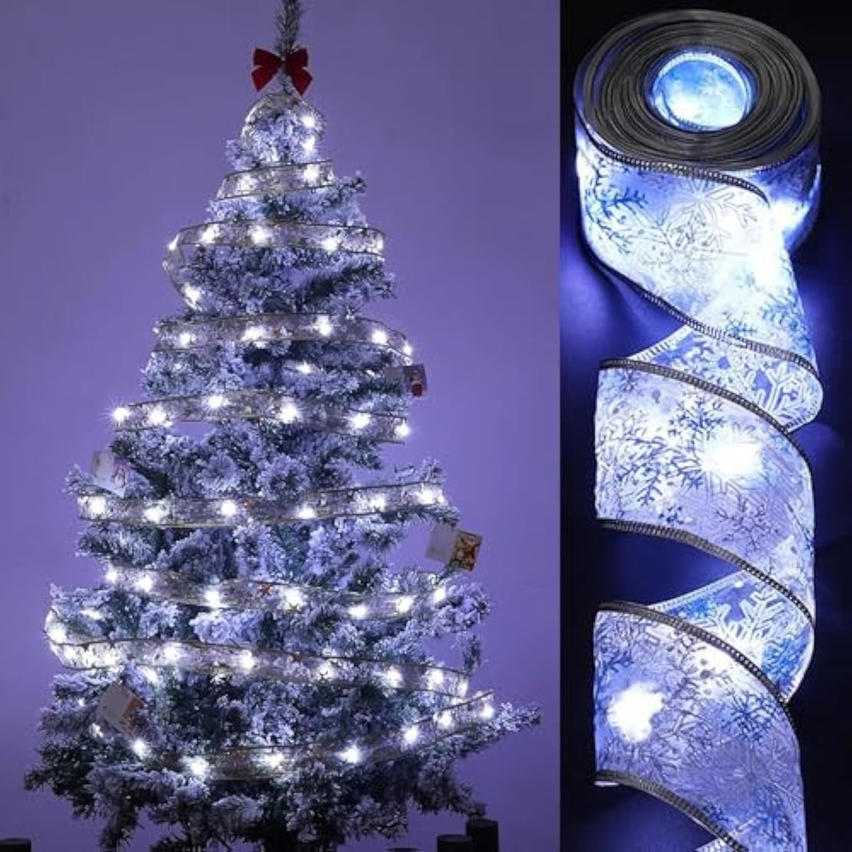 Christmas Tree Decorations Ribbon Lights, 32Ft 100 Led String Lights, Battery-Powered Copper Wire Christmas Tree Ribbon