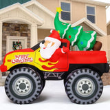 7.2 Ft Long Christmas Inflatables Truck Outdoor Decorations Santa Claus Blow Up With Xmas Tree With Built-In Leds For Pa