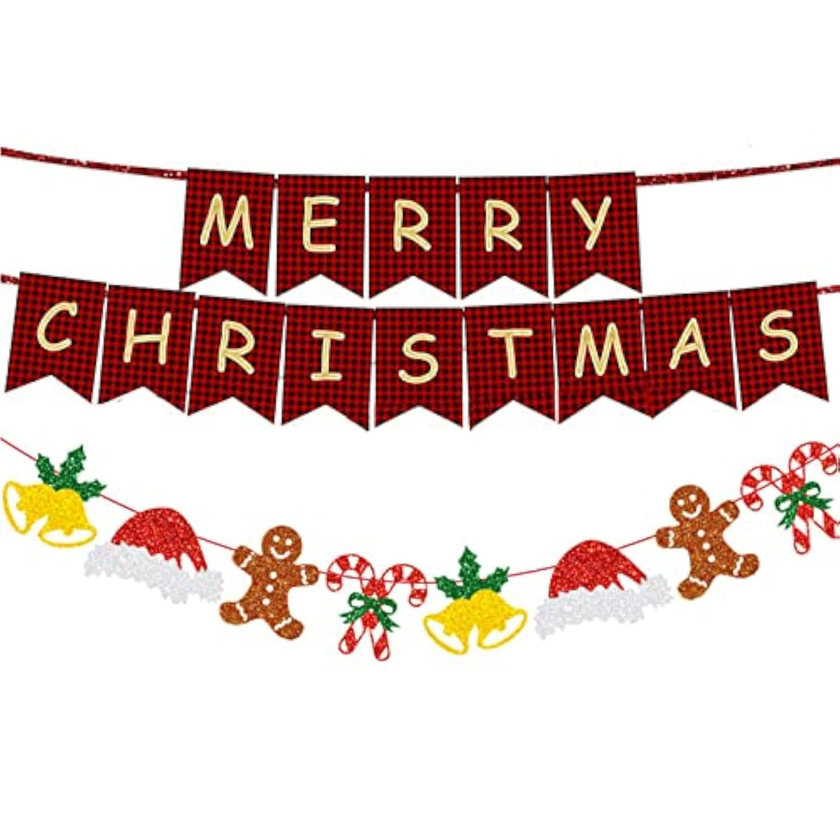 Merry Christmas Banner Christmas Bell Gingerbread Man Xmas Sign Christmas Hat Banner Party Decorations